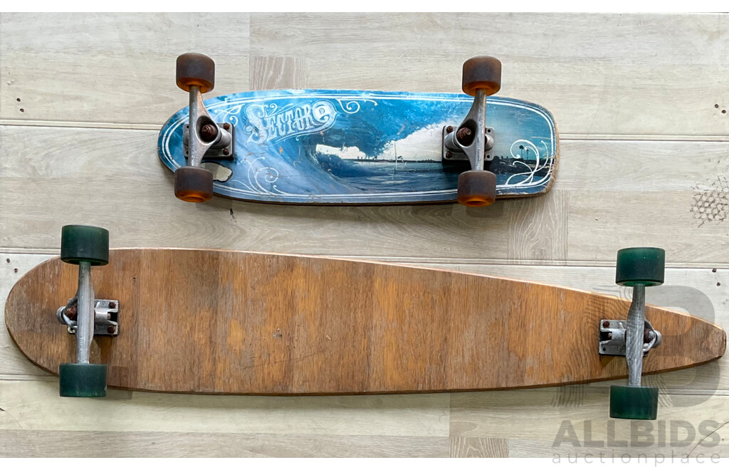 1x Longboard & 1x Shortboard with Box of Skate Gear