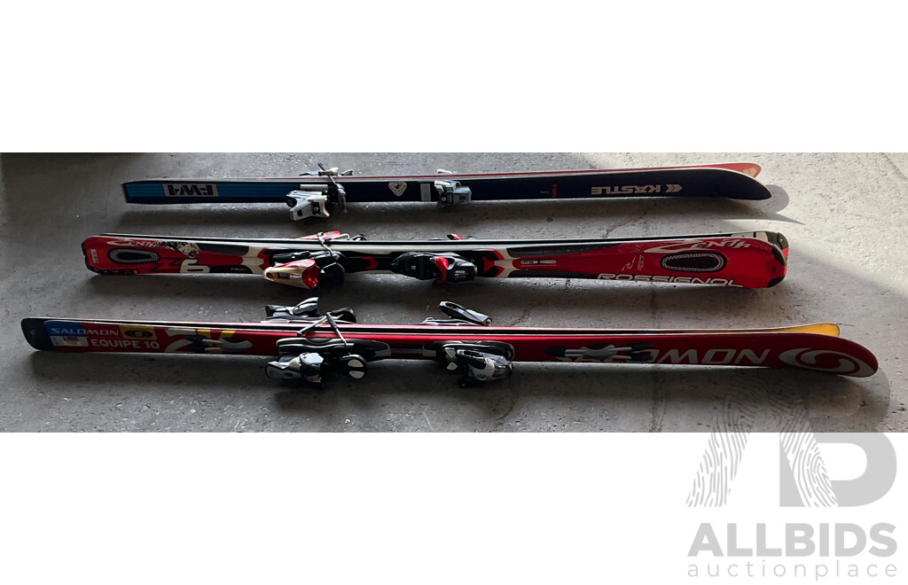 SALOMON Equipe 10 ,KASTLE FW1,Rossignol Zenith Z6 Oversize Ski Board and Salomon Ski Boots Size 26