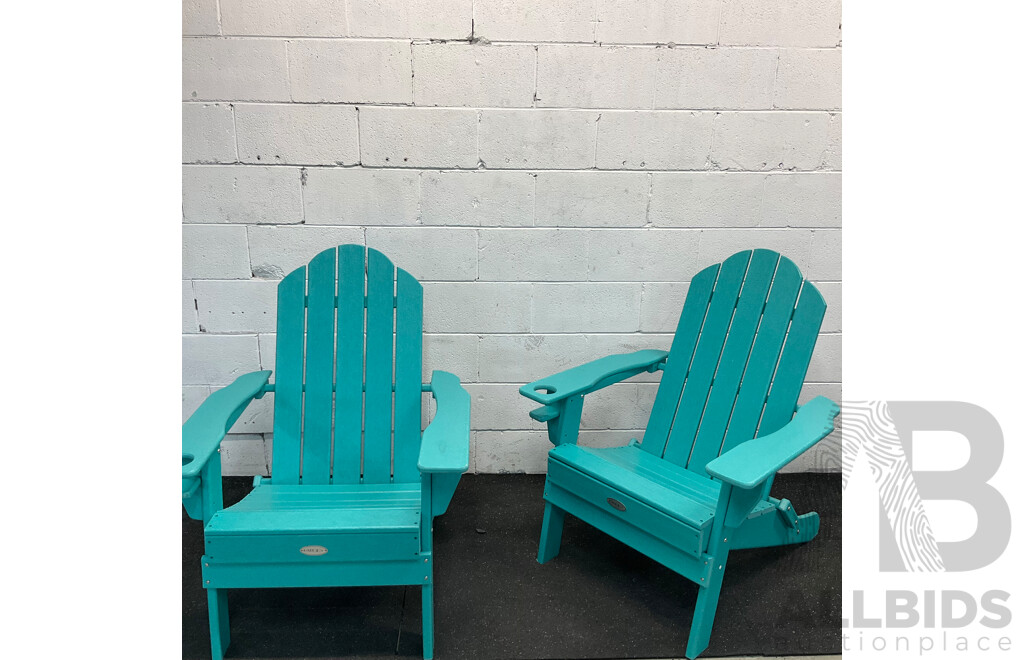 PATIOJOY Blue Adirondack Chair with Cup Holder - Lot of 2