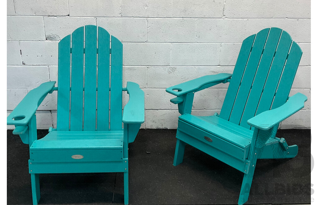 PATIOJOY Blue Adirondack Chair with Cup Holder - Lot of 2