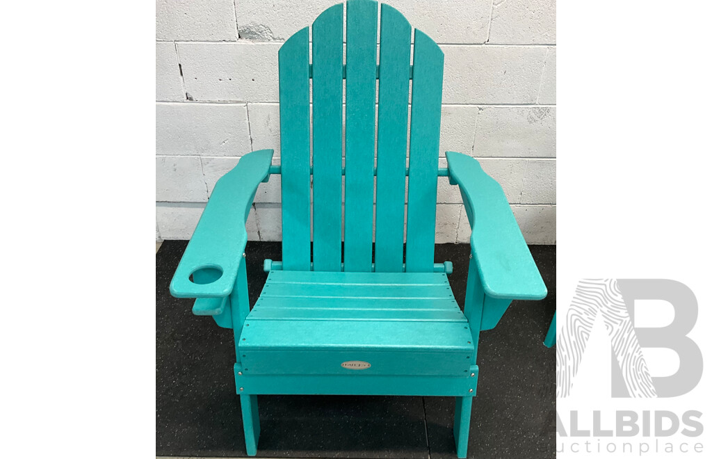 PATIOJOY Blue Adirondack Chair with Cup Holder - Lot of 2