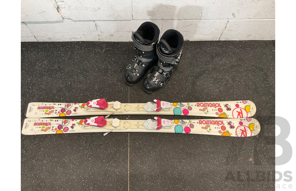 ATOMIC Ski Boots and Rossignol Girls Skis - Lot of 2