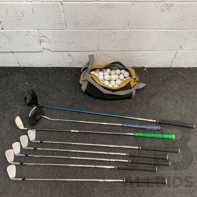 Assorted Golf Clubs & 1 Bag Full of Used Golf Balls
