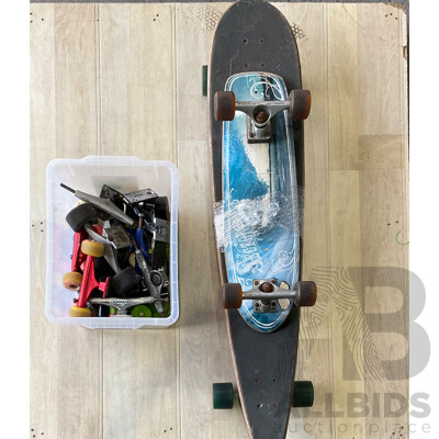 1x Longboard & 1x Shortboard with Box of Skate Gear