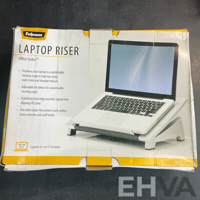 J.BURROWS Adjustable Footrest & FELLOWS Laptop Riser & Step File Organizer & MINISO Wireless Speaker