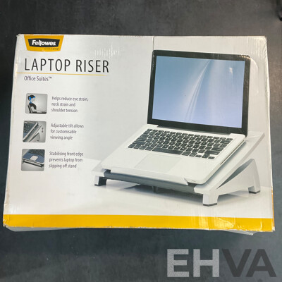 J.BURROWS Adjustable Footrest & FELLOWS Laptop Riser & Step File Organizer & MINISO Wireless Speaker