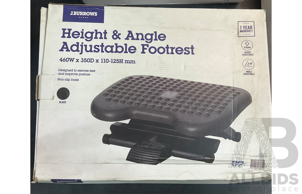 J.BURROWS Adjustable Footrest & FELLOWS Laptop Riser & Step File Organizer & MINISO Wireless Speaker