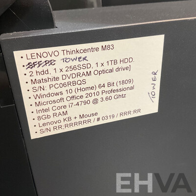 LENOVO ThinkCentre M83 I7 8GB RAM Desktop Towel