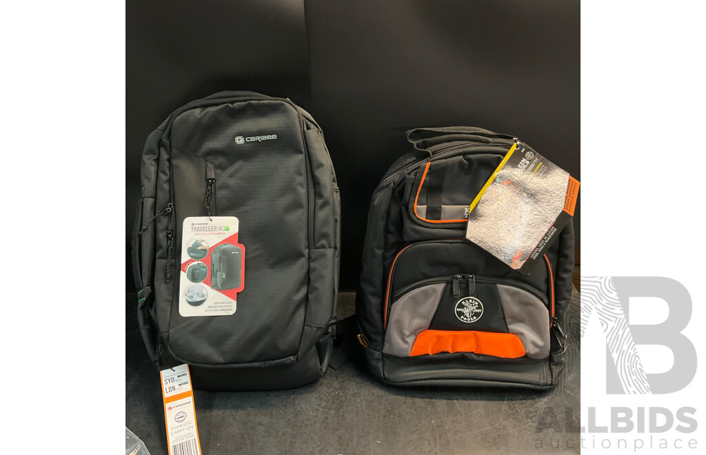 KLEIN TOOLS Tool Gear Backpack (55475) & CARIBEE Traveller 40 Carry on - Lot of 2