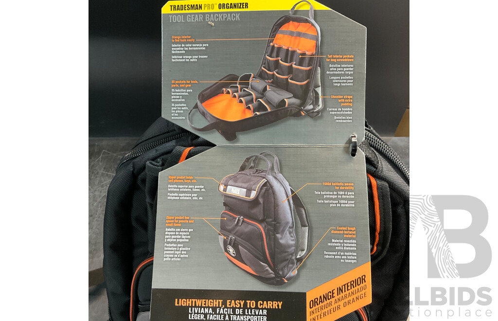 KLEIN TOOLS Tool Gear Backpack (55475) & CARIBEE Traveller 40 Carry on - Lot of 2