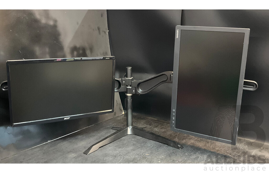 ACER S221HQL LCD Monitor & LENOVO T2224dA Monitor with Dual Desk Mount
