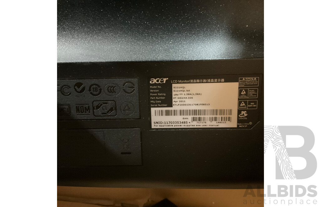 ACER S221HQL LCD Monitor & LENOVO T2224dA Monitor with Dual Desk Mount