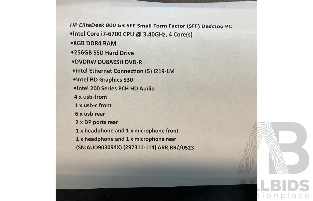 HP EliteDesk 800 G3 I7 8GB RAM 256GB SSD Desktop PC