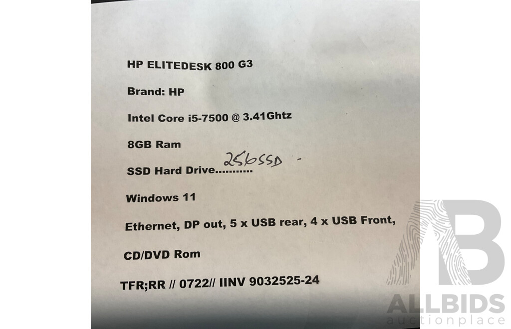 HP EliteDesk 800 G3 I5 8GB RAM 256GB SSD Desktop PC