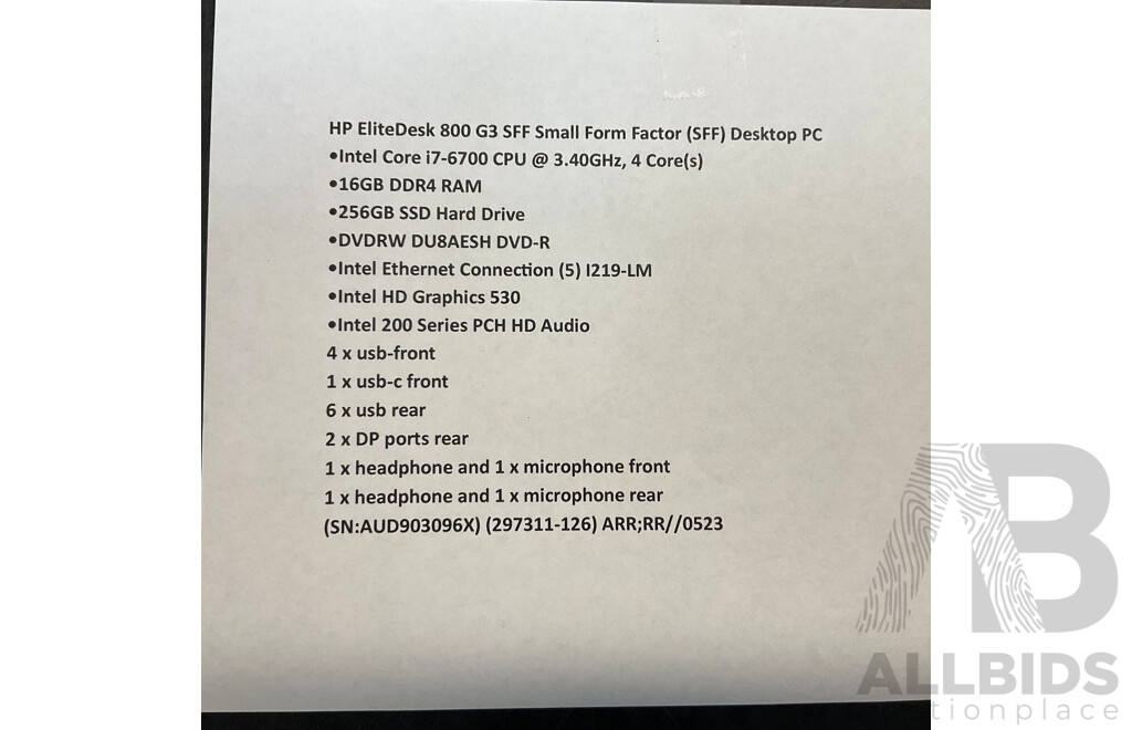 HP EliteDesk 800 G3 I7 16GB RAM 256GB SSD SFF Desktop PC