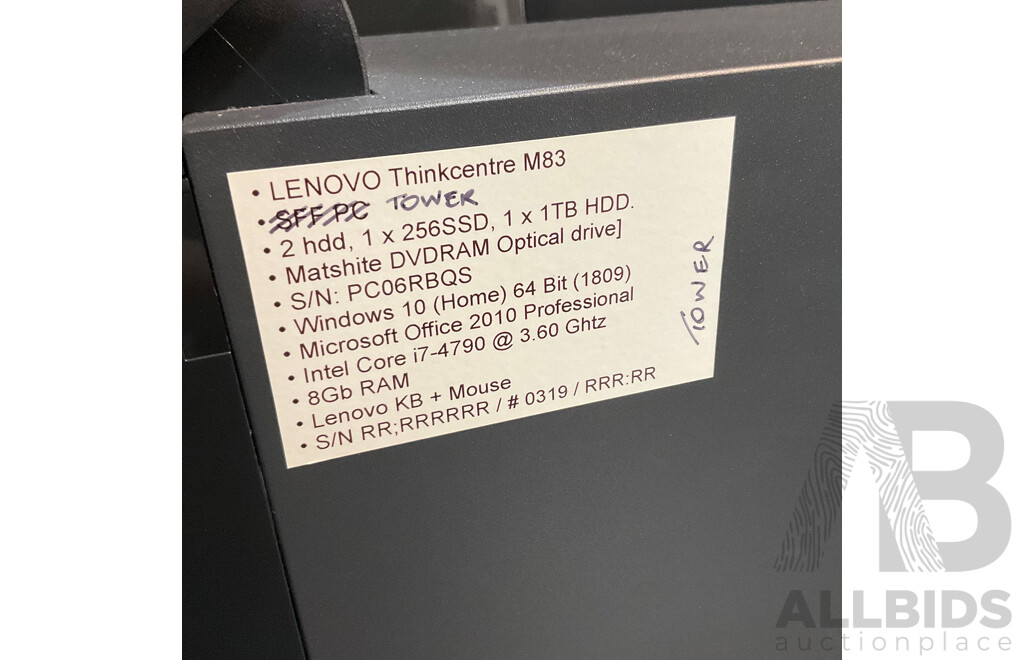 LENOVO ThinkCentre M83 I7 8GB RAM Desktop Towel
