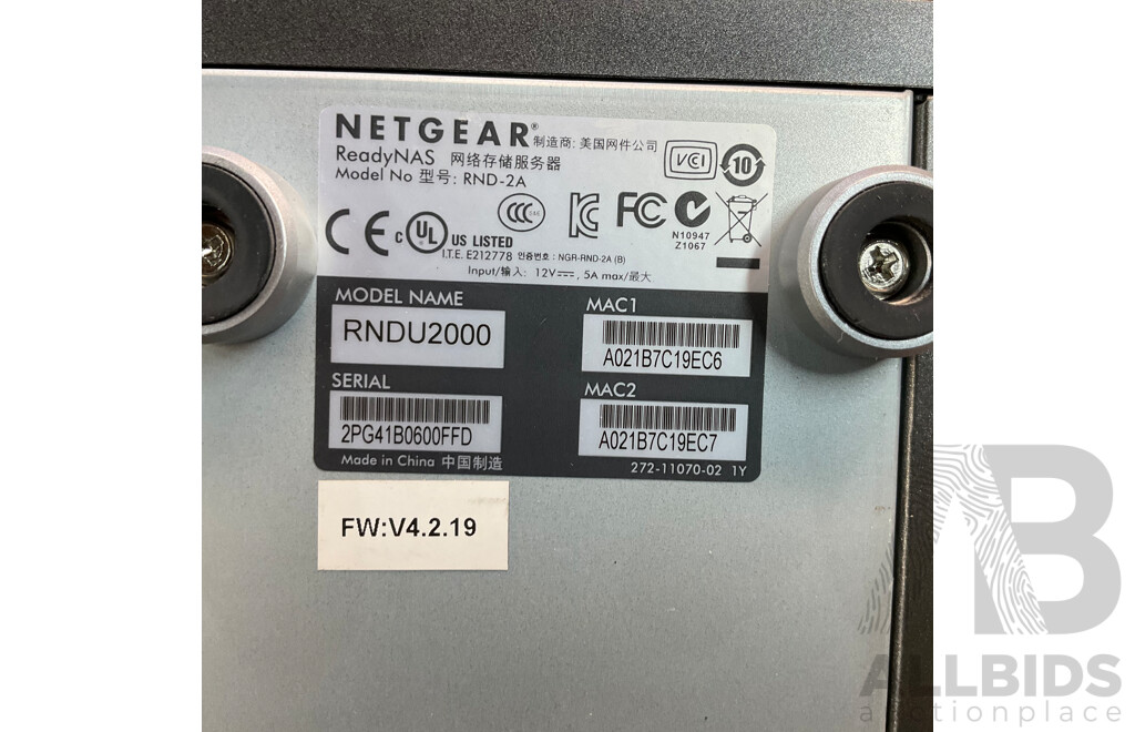 NETGEAR ReadyNAS RNDU2000 2Bay Diskless Attached Storage