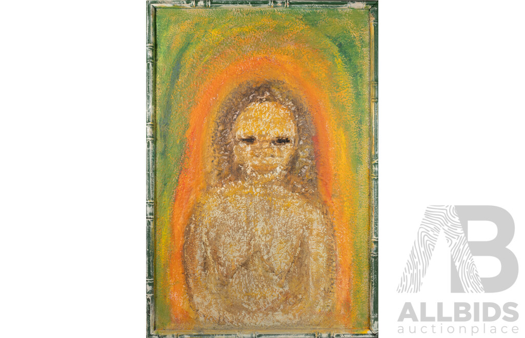 Artist Unknown, (20th Century, Indigenous-Australian), Portrait with Glowing Aura, Paint & Mixed Media, 95 x 65 cm (frame)