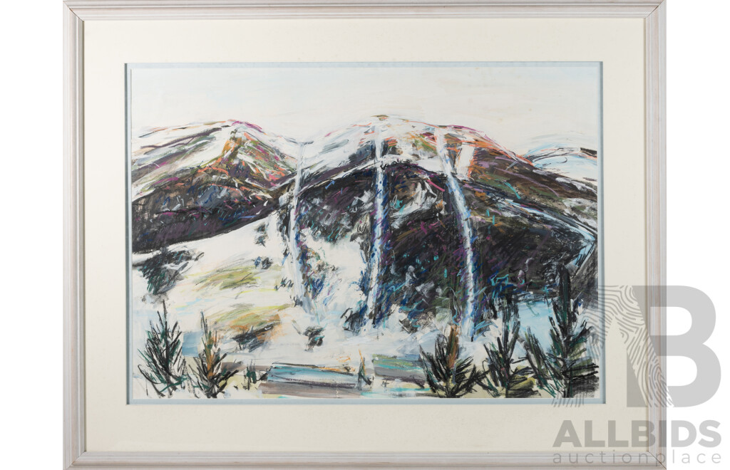 Elizabeth Duguid, (20th Century, Australian,1941-) 'Crackenback Sunset [NSW]', Acrylic & Pastel on Paper, 83.5 x 106.5 cm (frame)