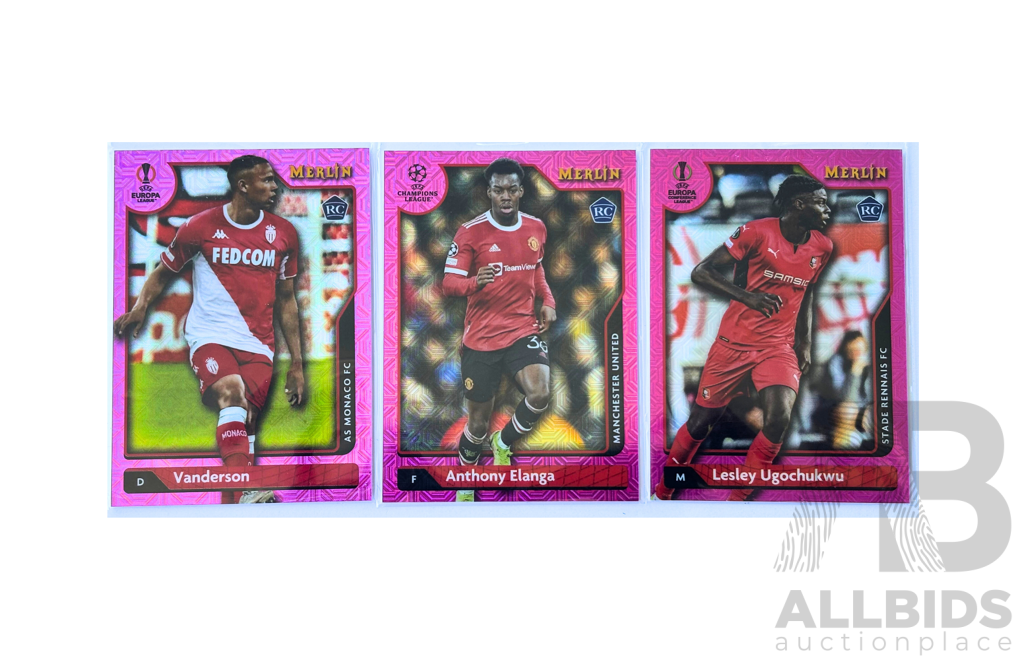 Merlin Chrome Pink Refractor Rookies of Vanderson, Anthony Elanga and Lesley Chukwuwu
