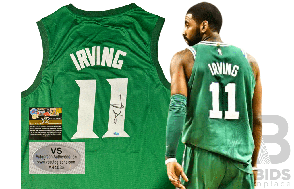 Kyrie Irving Hand-Signed Green Boston Celtics Jersey with Full VS Authentication.