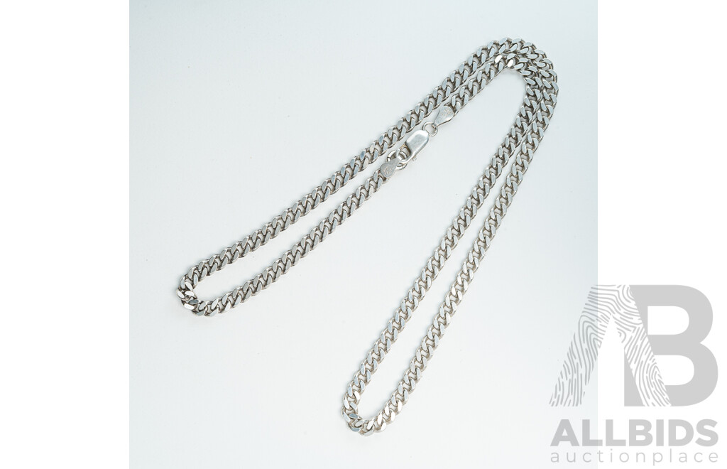 Sterling Silver Italian Made Flat Curb Link Necklace, 55cm, 31.38 Grams