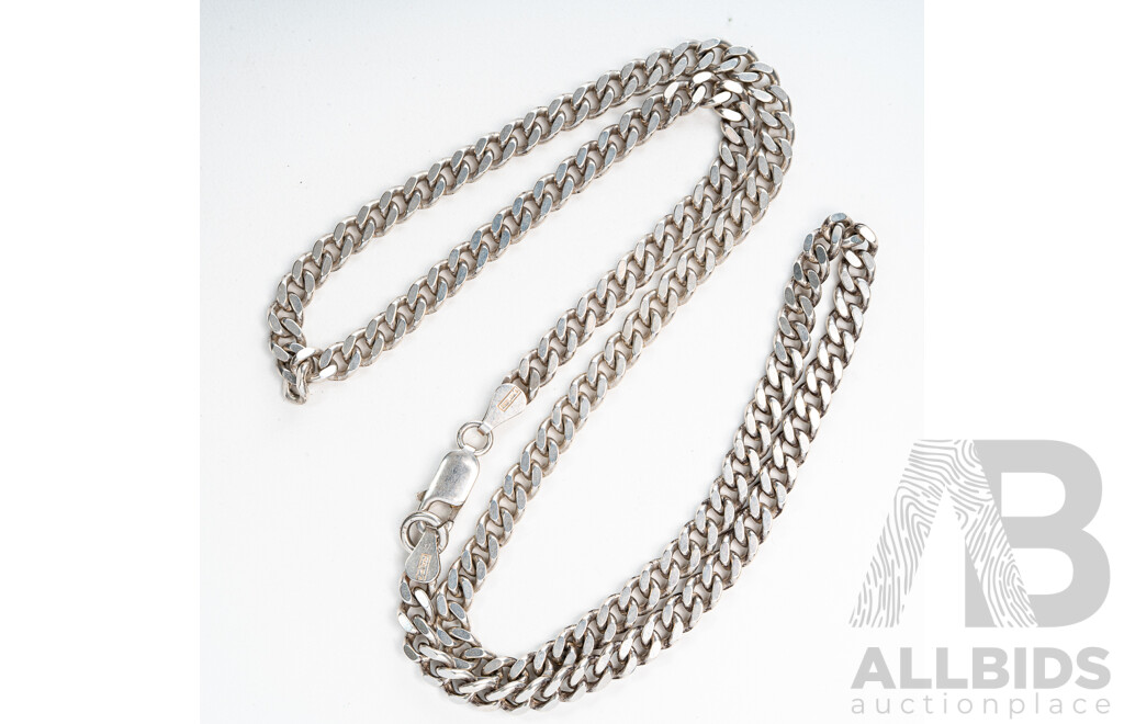 Sterling Silver Italian Made Flat Curb Link Necklace, 55cm, 31.38 Grams