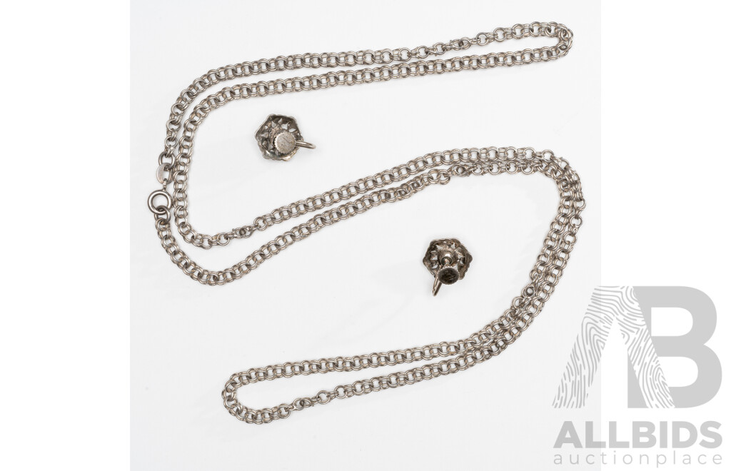 Vintage Sterling Silver Fancy Wire Belcher Necklace, 78cm & Vintage SS Marcasite Clip on Earrings, 22.41 Grams