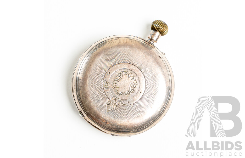 Antique W Kerr Sydney 50mm Sterling Silver Pocket Watch, Hallmarked Birmingham 1912, 104.43 Grams - Working