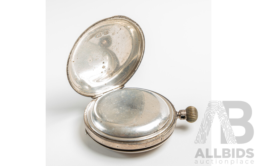 Antique W Kerr Sydney 50mm Sterling Silver Pocket Watch, Hallmarked Birmingham 1912, 104.43 Grams - Working