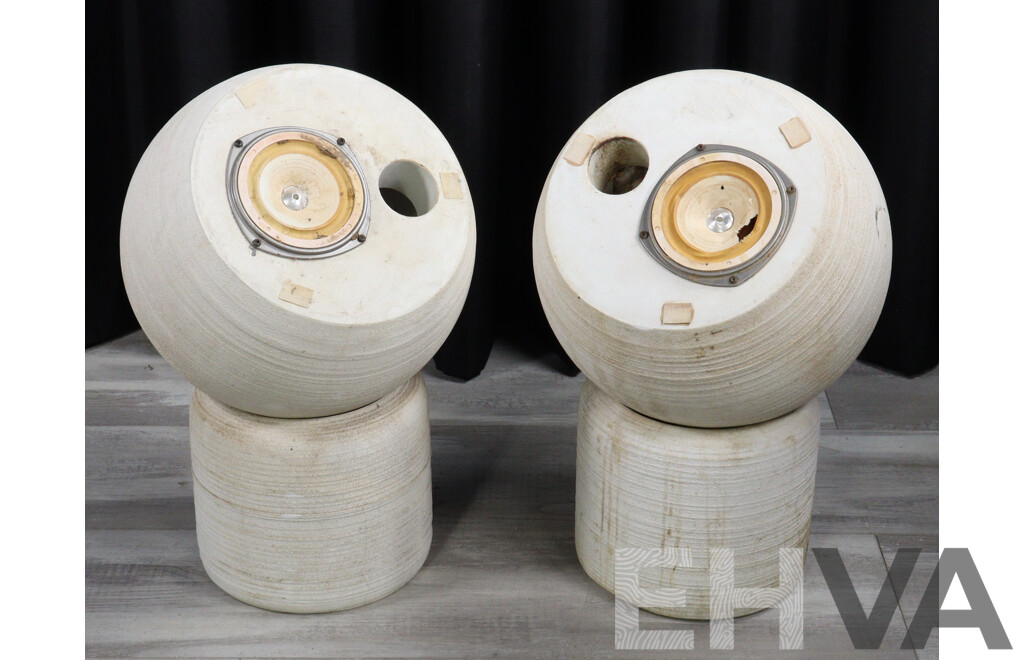 Pair Michael Brown Audio Sphere Concrete Speakers on Concrete Stands with Coral Cones