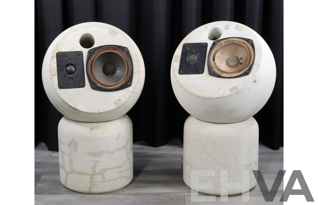 Large Pair Michael Brown Audio Sphere Concrete Speakers on Concrete Stands