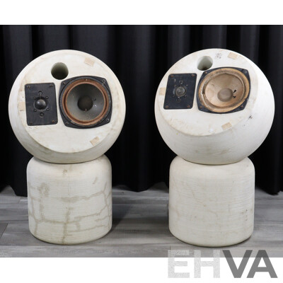 Large Pair Michael Brown Audio Sphere Concrete Speakers on Concrete Stands