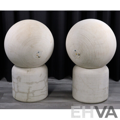 Large Pair Michael Brown Audio Sphere Concrete Speakers on Concrete Stands