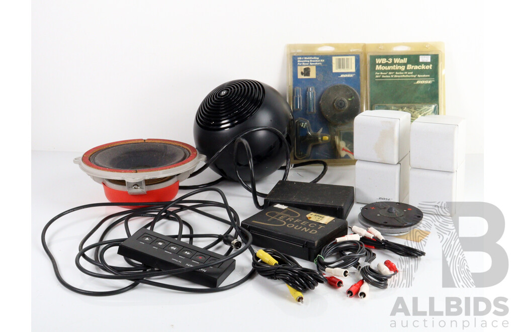 Large Collection Quality Speaker Parts Including Alison Model 4, Toa Pendent Sphere PE123B Speaker, Pair Small Bose Speakers, Nakamichi Tri Tracer and More