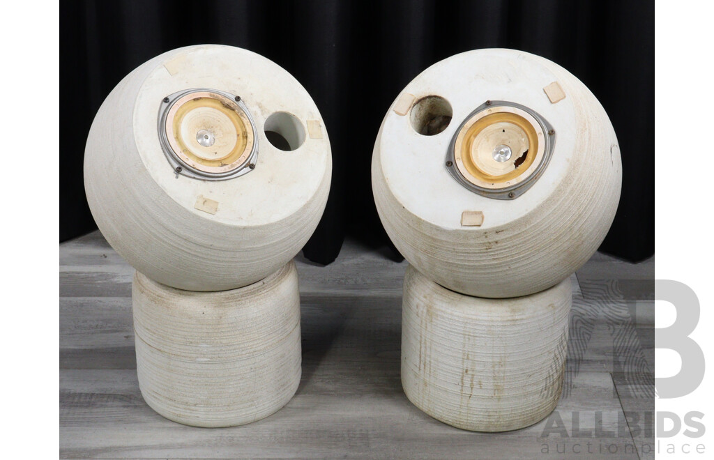 Pair Michael Brown Audio Sphere Concrete Speakers on Concrete Stands with Coral Cones