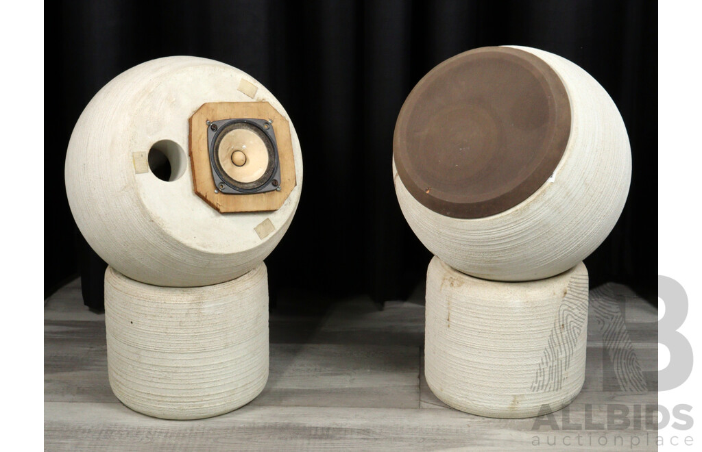 Pair Michael Brown Audio Sphere Concrete Speakers on Concrete Stands