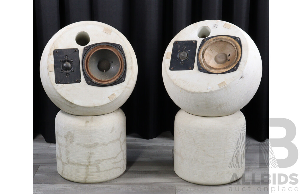 Large Pair Michael Brown Audio Sphere Concrete Speakers on Concrete Stands