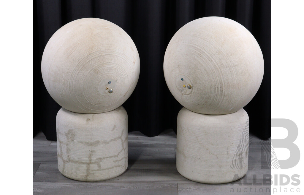Large Pair Michael Brown Audio Sphere Concrete Speakers on Concrete Stands