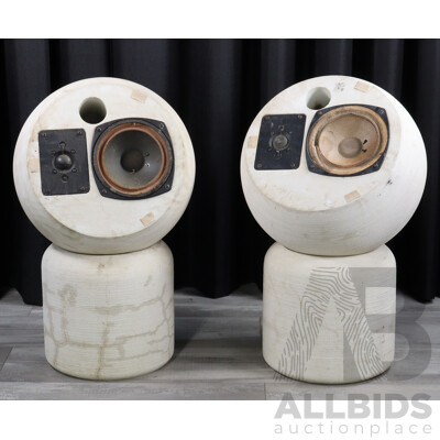 Large Pair Michael Brown Audio Sphere Concrete Speakers on Concrete Stands