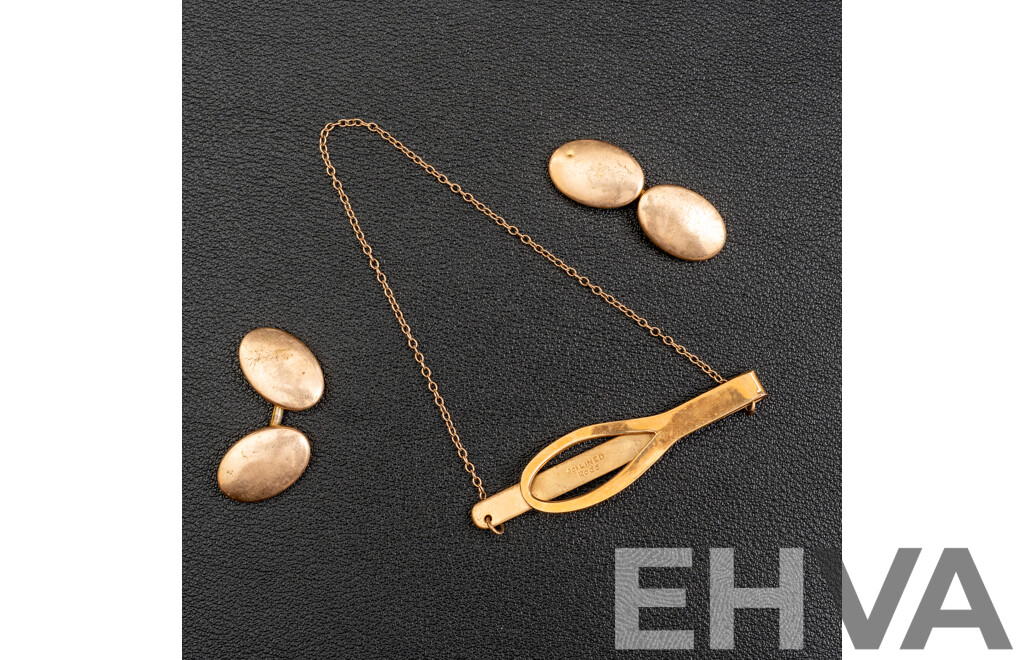 Vintage Rolled Gold Tie Bar and Pair of Cuff Links
