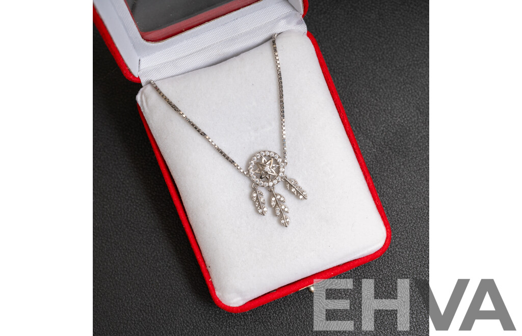Sterling Silver Cz Dream Catcher Slider Bracelet, as New, Adjustable Length Up to 24cm, 4.74 Grams