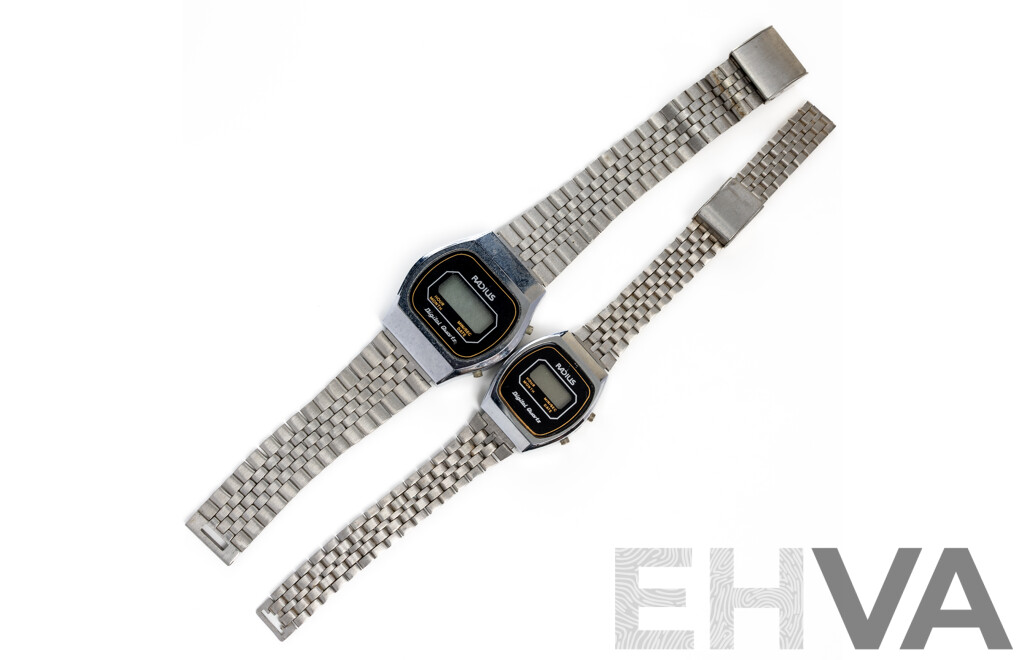 Radius (2) Vintage Digital Watches, 35mm/25mm, Made in Hong Kong
