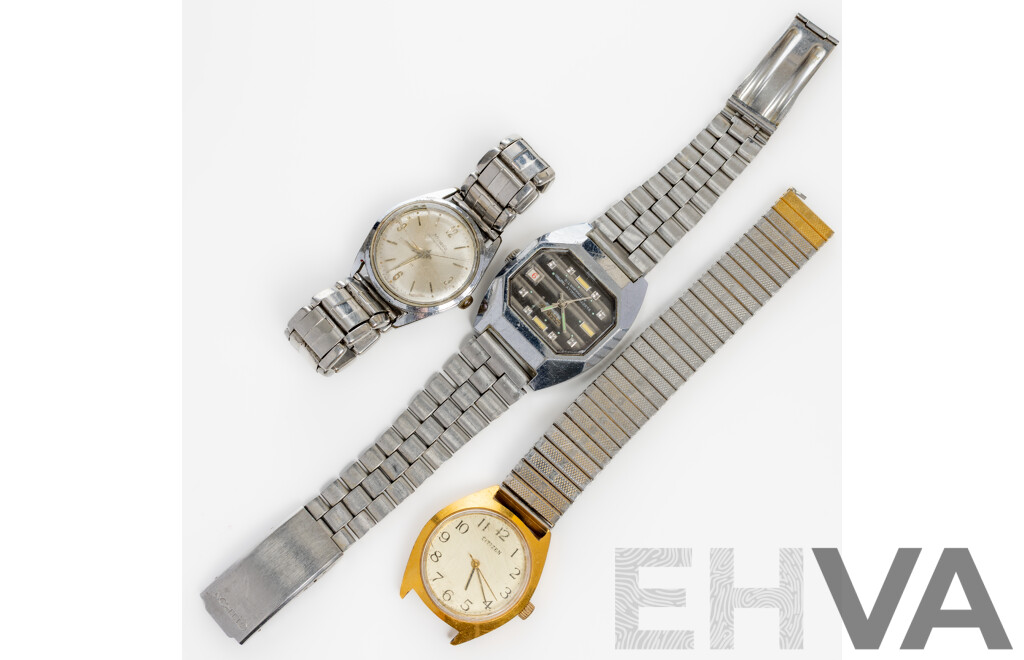 Citron Datomatic Electronically Tested Antimagnetic Watch, Nivada Compensamatic & Citizen Vintage Watches