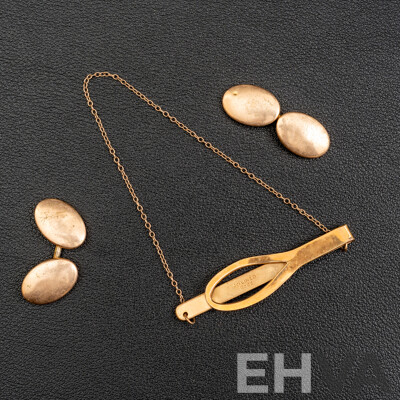Vintage Rolled Gold Tie Bar and Pair of Cuff Links