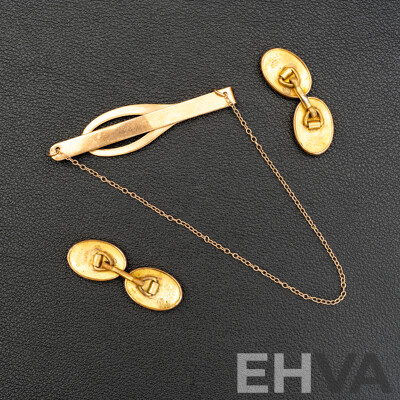 Vintage Rolled Gold Tie Bar and Pair of Cuff Links