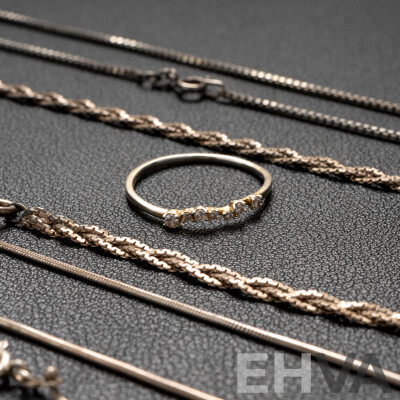 Collection of Sterling Silver Necklaces and Rings, 30.78 Grams