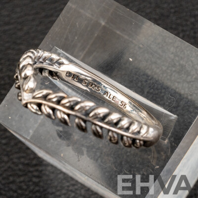 Pandora Sterling Silver Leaf Ring, Size P with Sterling Silver Snake Chain Bead Bracelet, 18.5cm, 13.88 Grams