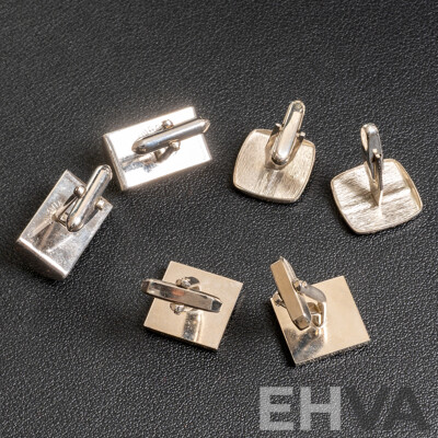 Sterling Silver Vintage Cuff Links (W.Germany) & 2 Prs Vintage Silver Tone Textured Cuff Links