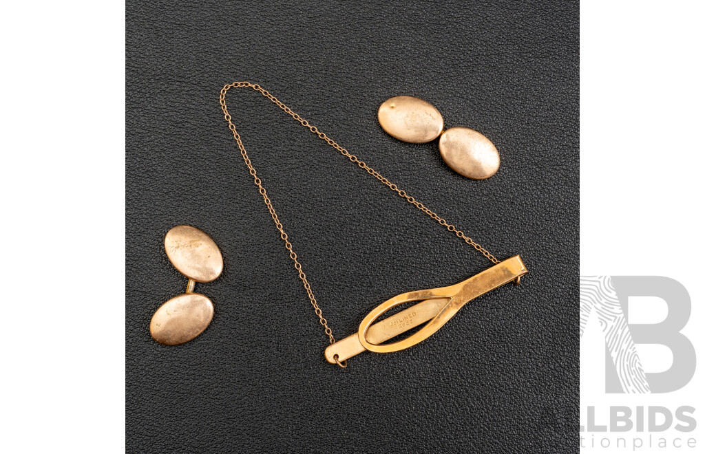 Vintage Rolled Gold Tie Bar and Pair of Cuff Links